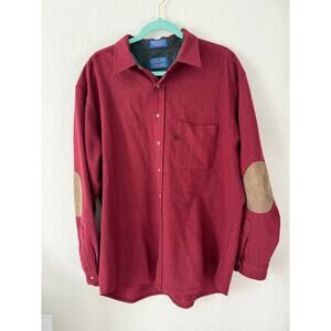 Pendelton Men's Elbow-Patch Virgin Wool Long Sleeve Dark Red Short Size XL  VTG